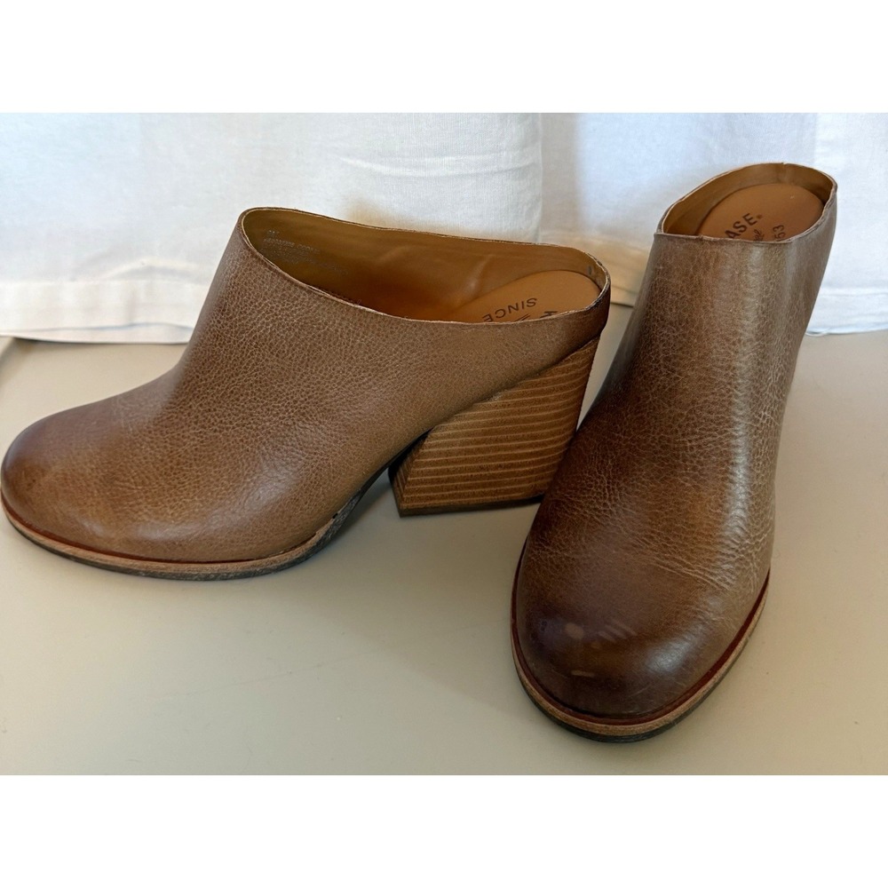 Kork-Ease Women's Brown Leather Slip-On Ankle Bootie Block Heel Round Toe 8 boho